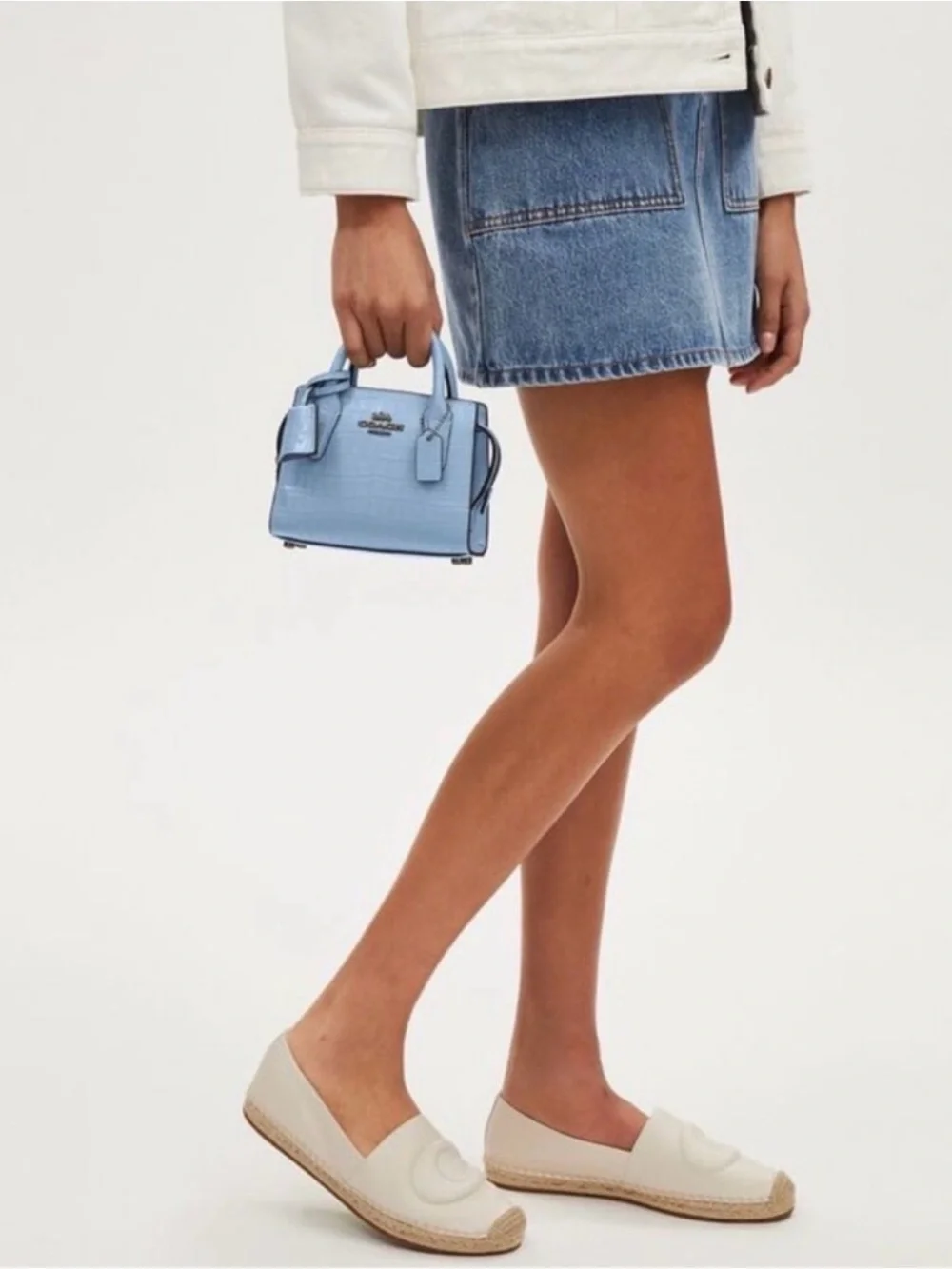 Coach Andrea Mini Carryall Crocodile Embossed Cornflower Blue Crossbody CR209